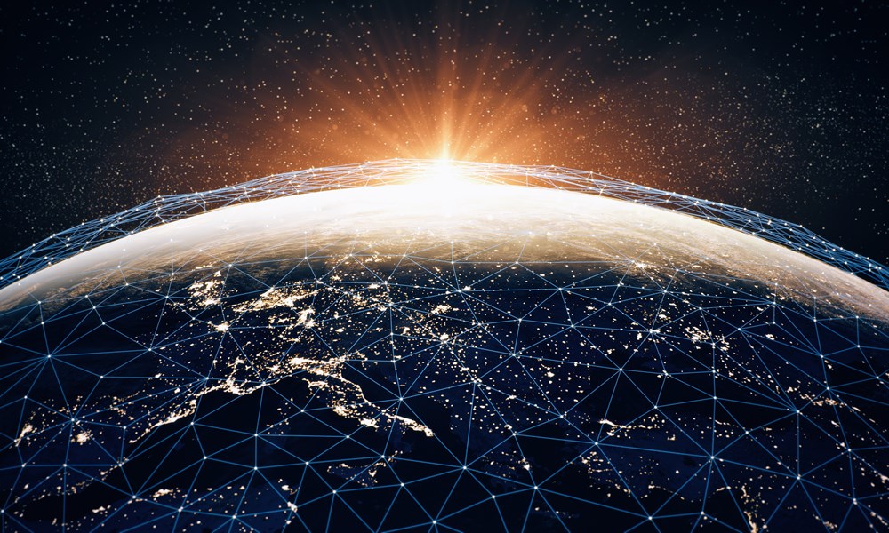 illustration of earth with data hexagon lines around